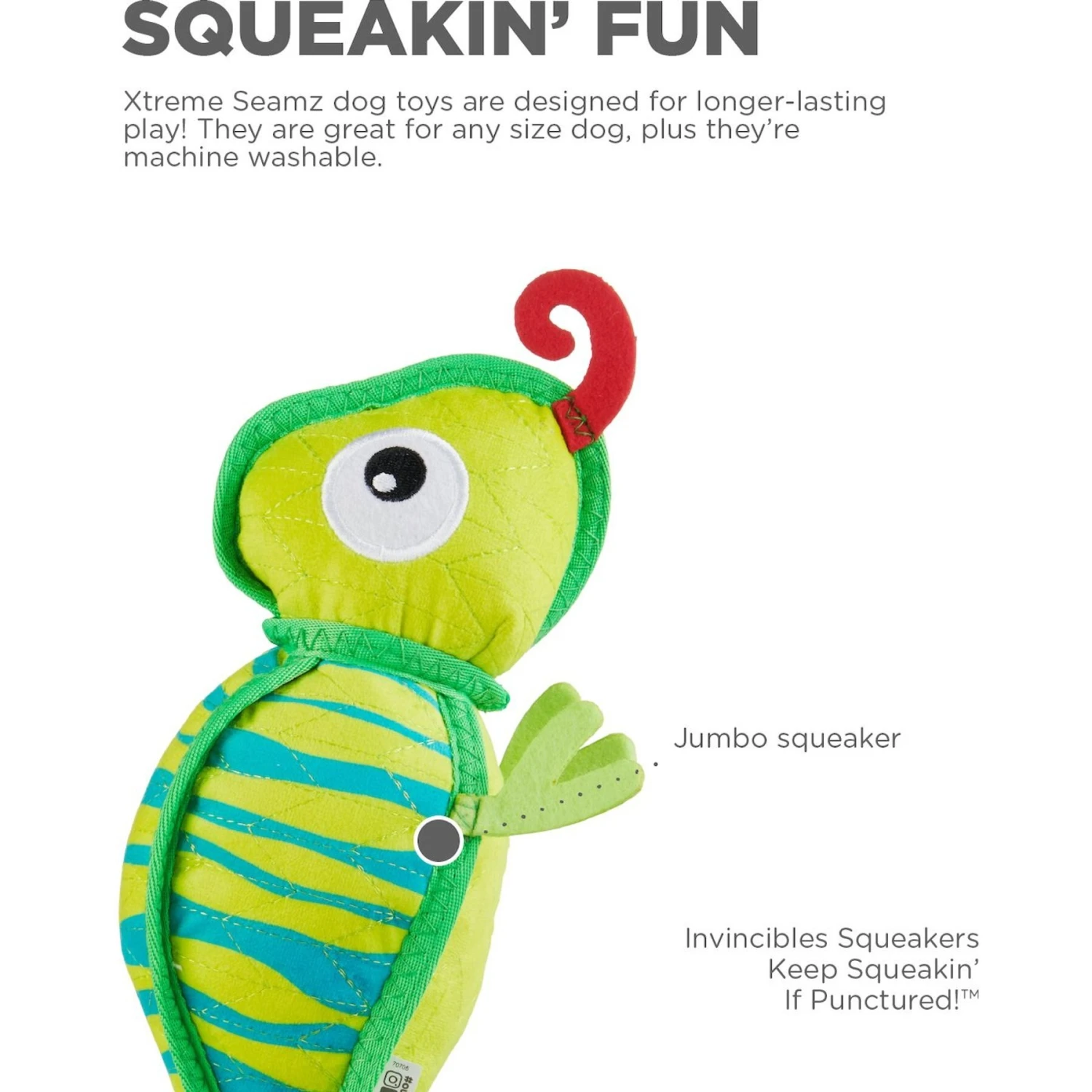 Outward Hound Xtreme Seamz Lizard Squeaky Durable Dog Toy, Green, Medium 2 Outward Hound Xtreme Seamz Lizard Squeaky Durable Dog Toy, Green, Medium - Image 2