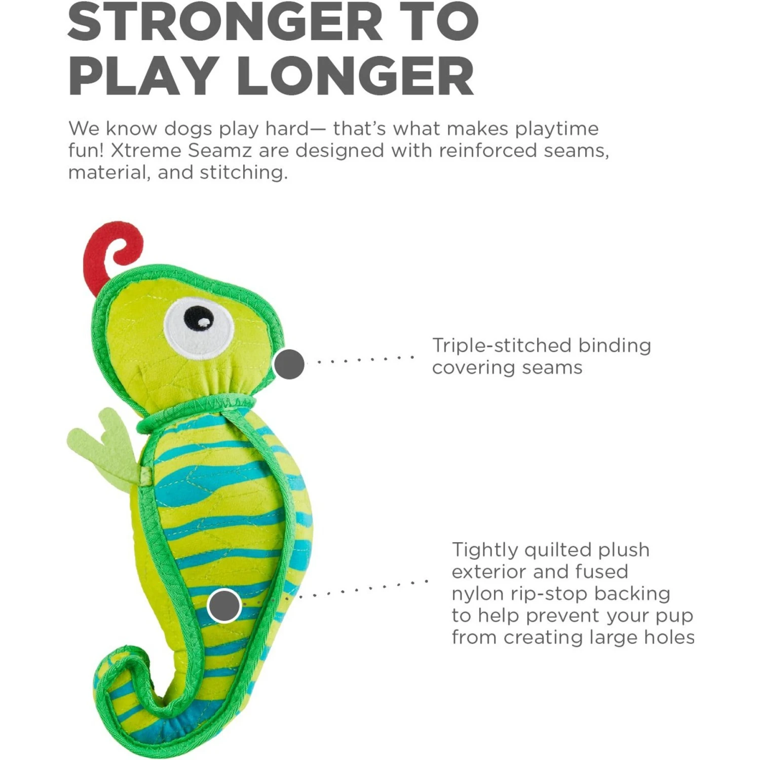 Outward Hound Xtreme Seamz Lizard Squeaky Durable Dog Toy, Green, Medium 3 Outward Hound Xtreme Seamz Lizard Squeaky Durable Dog Toy, Green, Medium - Image 3