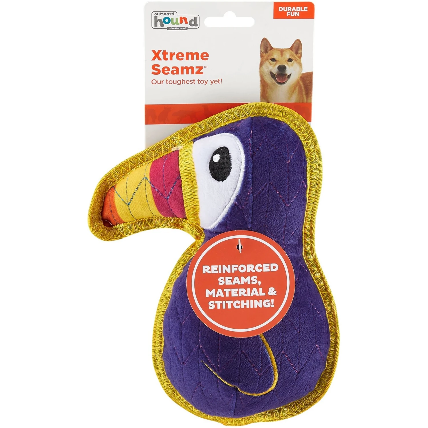 Outward Hound Xtreme Seamz Toucan Squeaky Durable Dog Toy, Purple, Medium 7 Outward Hound Xtreme Seamz Toucan Squeaky Durable Dog Toy, Purple, Medium - Image 7