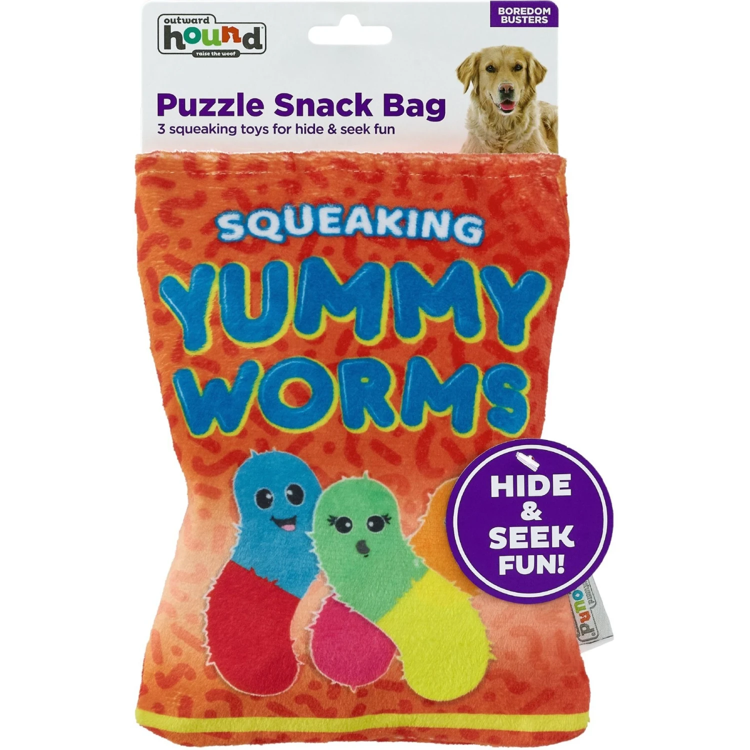 Outward Hound Snack Bag Yummy Worms Puzzle Squeaky Dog Toy, Red 6 Outward Hound Snack Bag Yummy Worms Puzzle Squeaky Dog Toy, Red - Image 6
