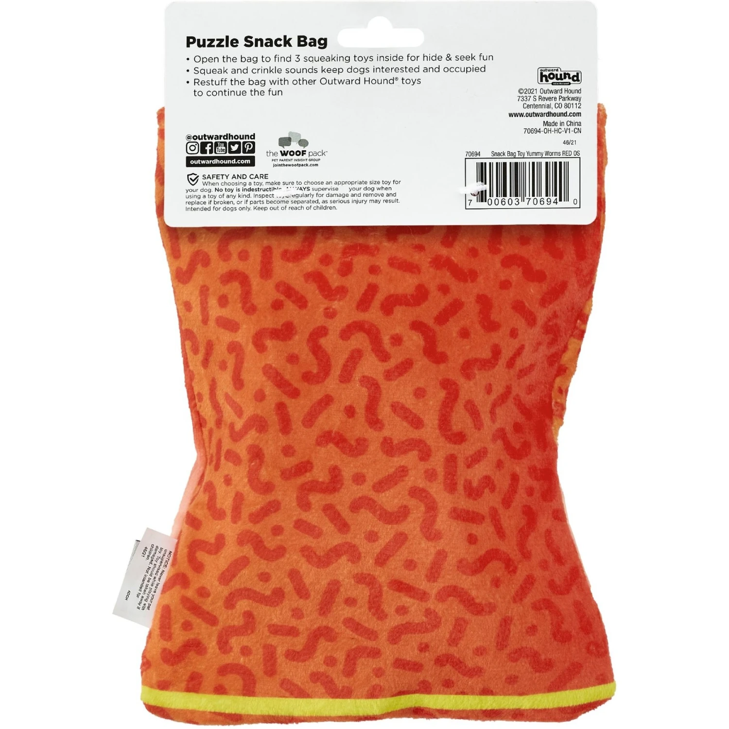 Outward Hound Snack Bag Yummy Worms Puzzle Squeaky Dog Toy, Red 7 Outward Hound Snack Bag Yummy Worms Puzzle Squeaky Dog Toy, Red - Image 7