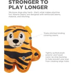 Outward Hound Xtreme Seamz Tiger Durable Squeaky Dog Toy, Orange, Medium -PetSafe Kong Shop 786782 PT2. AC SS1800 V1682622211