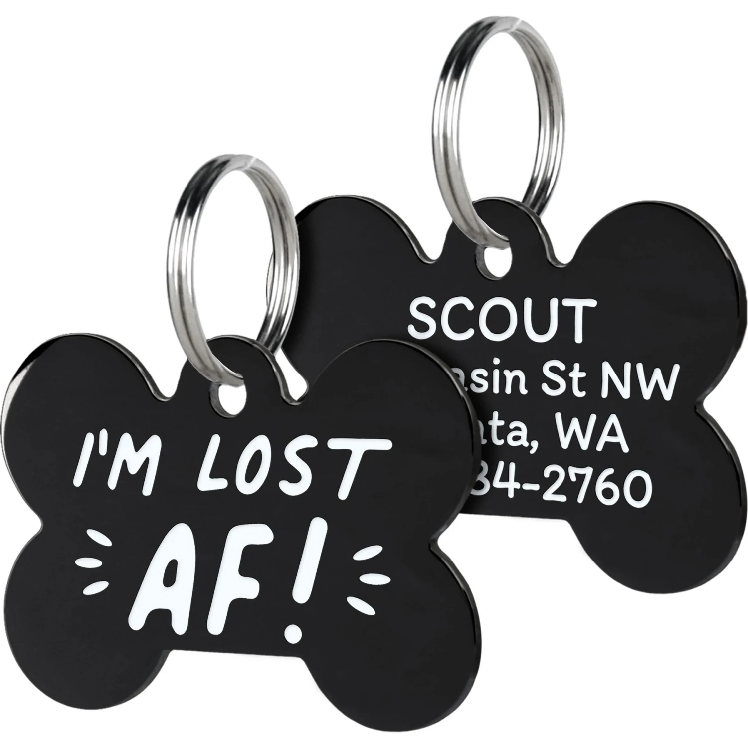 GoTags I'm Lost AF! Personalized Dog ID Tag, Black Steel, Bone, Regular 1 GoTags I'm Lost AF! Personalized Dog ID Tag, Black Steel, Bone, Regular