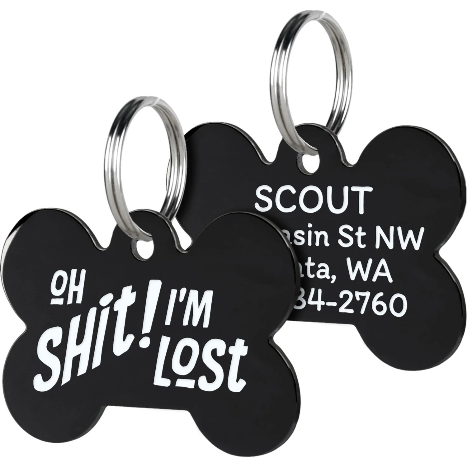 GoTags Oh Shit! I'm Lost Bone Personalized Dog ID Tag 1 GoTags Oh Shit! I'm Lost Bone Personalized Dog ID Tag