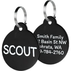 GoTags Black Steel Round Personalized Dog & Cat ID Tag
