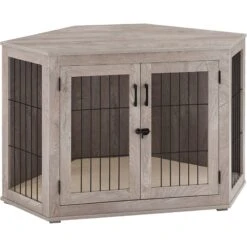 Unipaws Furniture Corner Dog Crate With Cushion, Weathered Grey -PetSafe Kong Shop 811550 PT2. AC SS1800 V1682542131