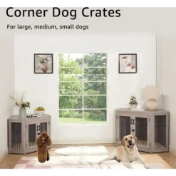 Unipaws Furniture Corner Dog Crate With Cushion, Weathered Grey -PetSafe Kong Shop 811550 PT3. AC SS1800 V1682541575