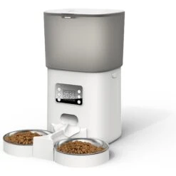 Bueteka Automatic Food Dispenser With Splitter & Stainless Bowls Cat & Dog Feeder, 6-lit