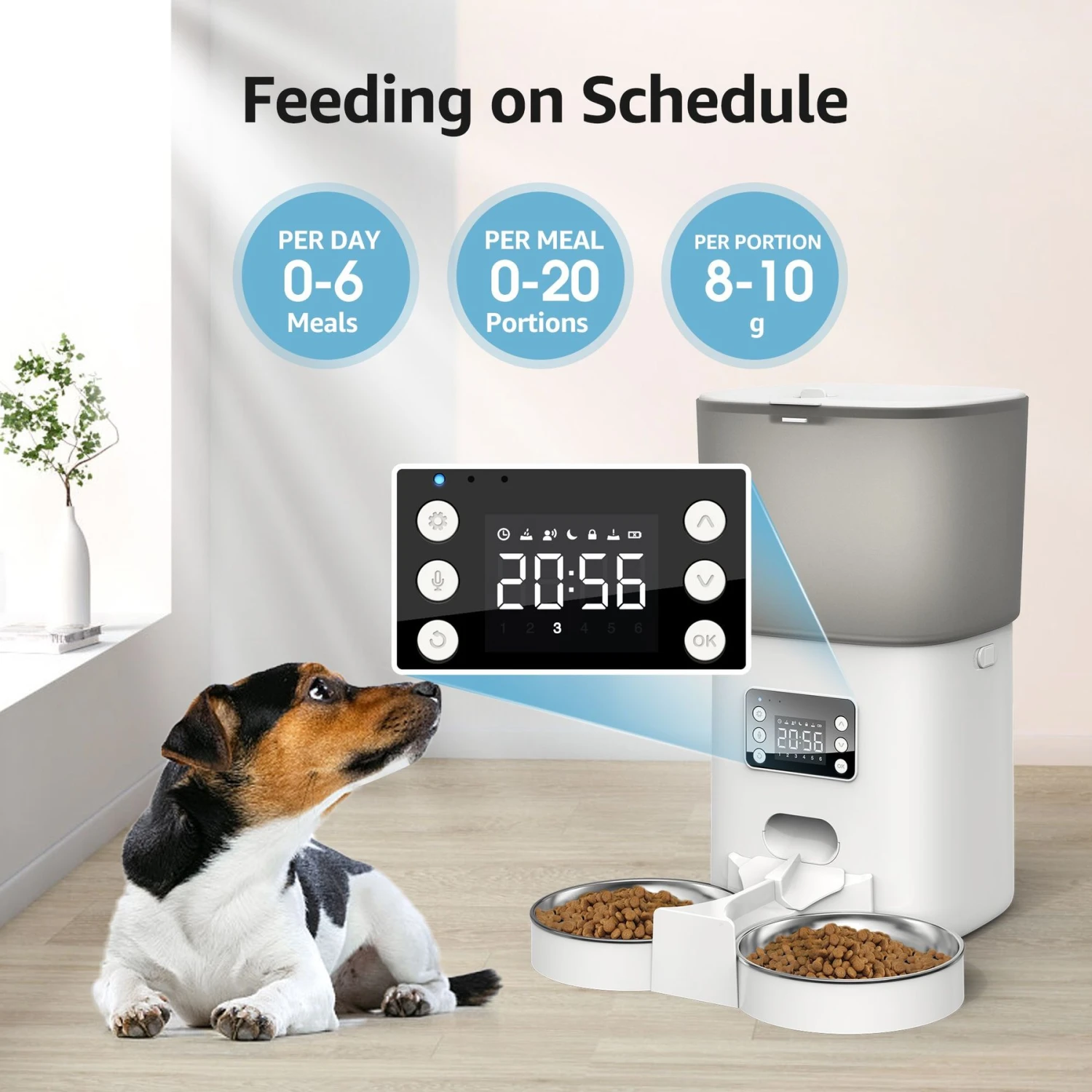Bueteka Automatic Food Dispenser With Splitter & Stainless Bowls Cat & Dog Feeder, 6-lit 3 Bueteka Automatic Food Dispenser With Splitter & Stainless Bowls Cat & Dog Feeder, 6-lit - Image 3