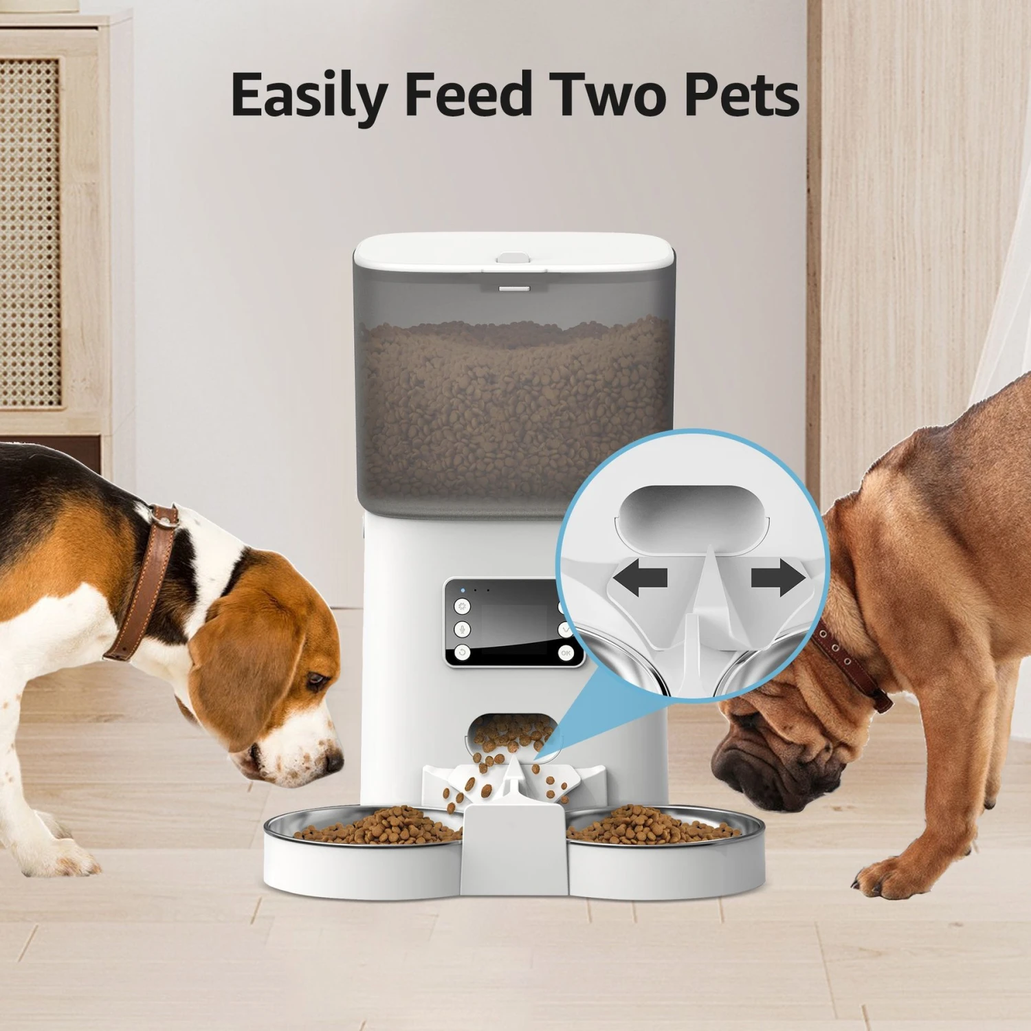 Bueteka Automatic Food Dispenser With Splitter & Stainless Bowls Cat & Dog Feeder, 6-lit 5 Bueteka Automatic Food Dispenser With Splitter & Stainless Bowls Cat & Dog Feeder, 6-lit - Image 5