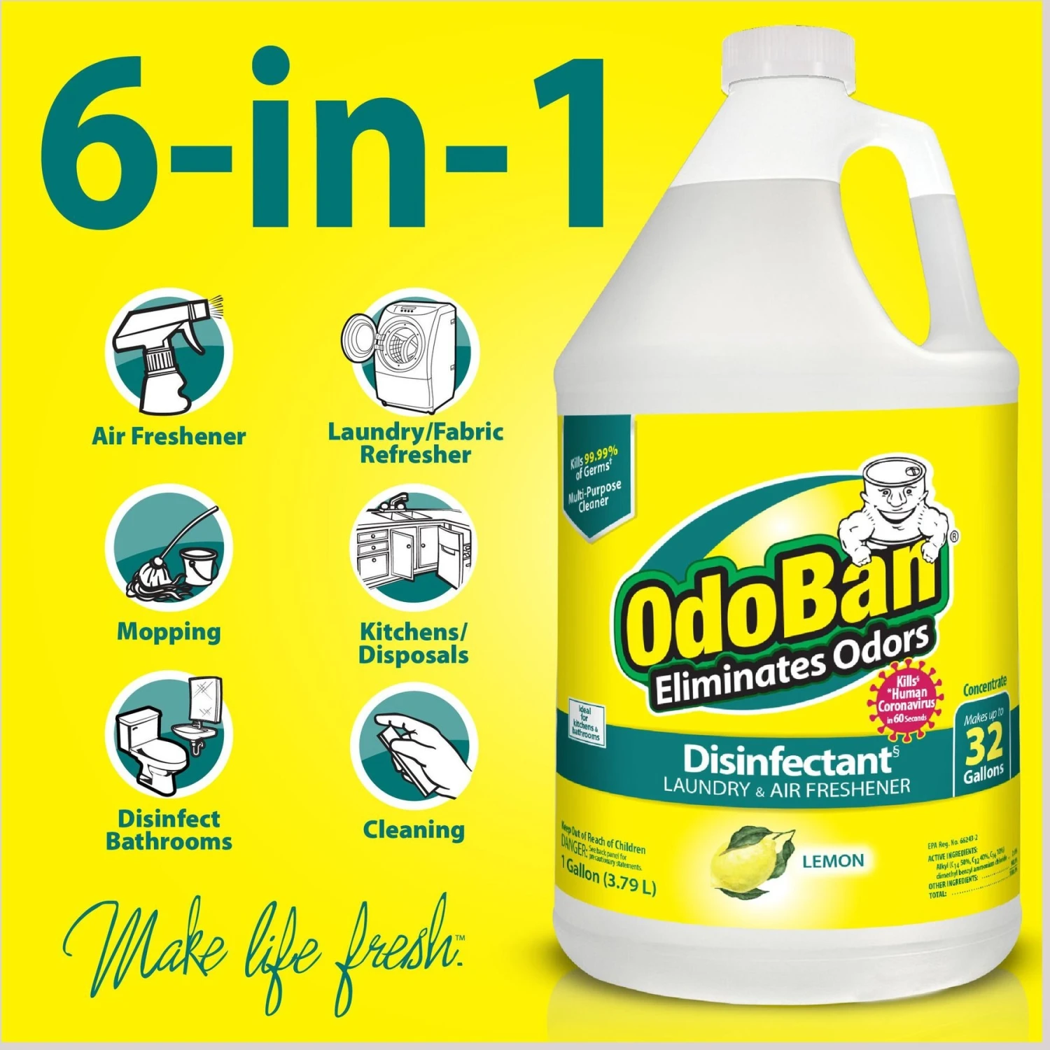 OdoBan Concentrate Lemon Disinfectant, 1-gal 4 OdoBan Concentrate Lemon Disinfectant, 1-gal - Image 4