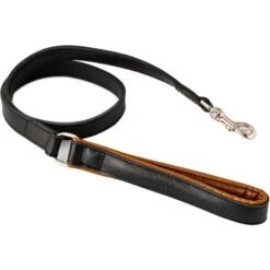 HUGO & HUDSON Padded Leather Dog Leash, Black, 43.3-in