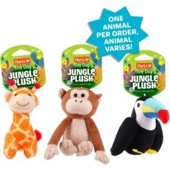 Hartz Tiny Dog Jungle Squeaky Plush Dog Toy, Character Varies