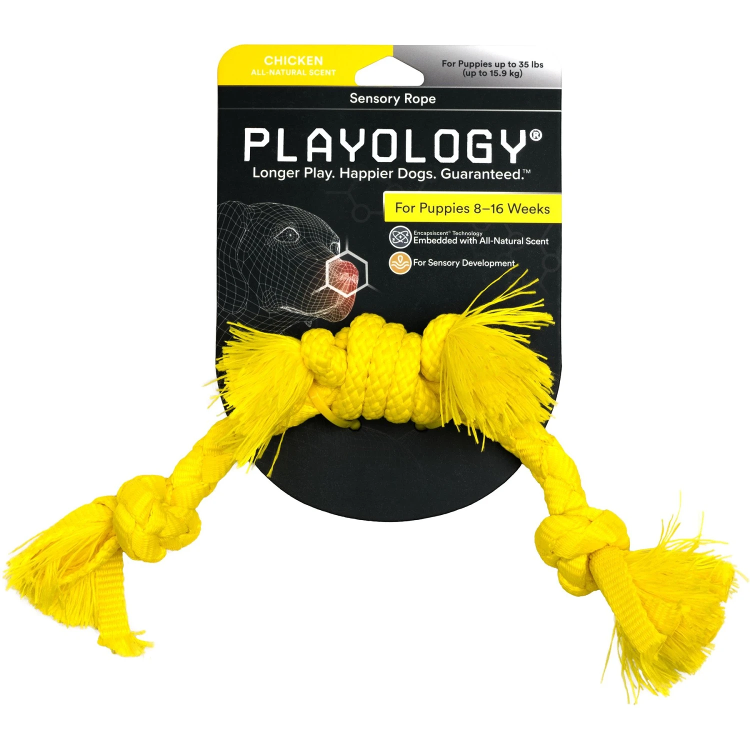 Playology Puppy Sensory Rope Chicken Dog Toy, Yellow, Small 1 Playology Puppy Sensory Rope Chicken Dog Toy, Yellow, Small