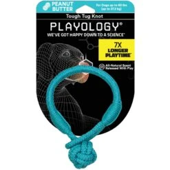 Playology Puppy Tough Tug Knot Peanut Butter Dog Toy, Blue, Large