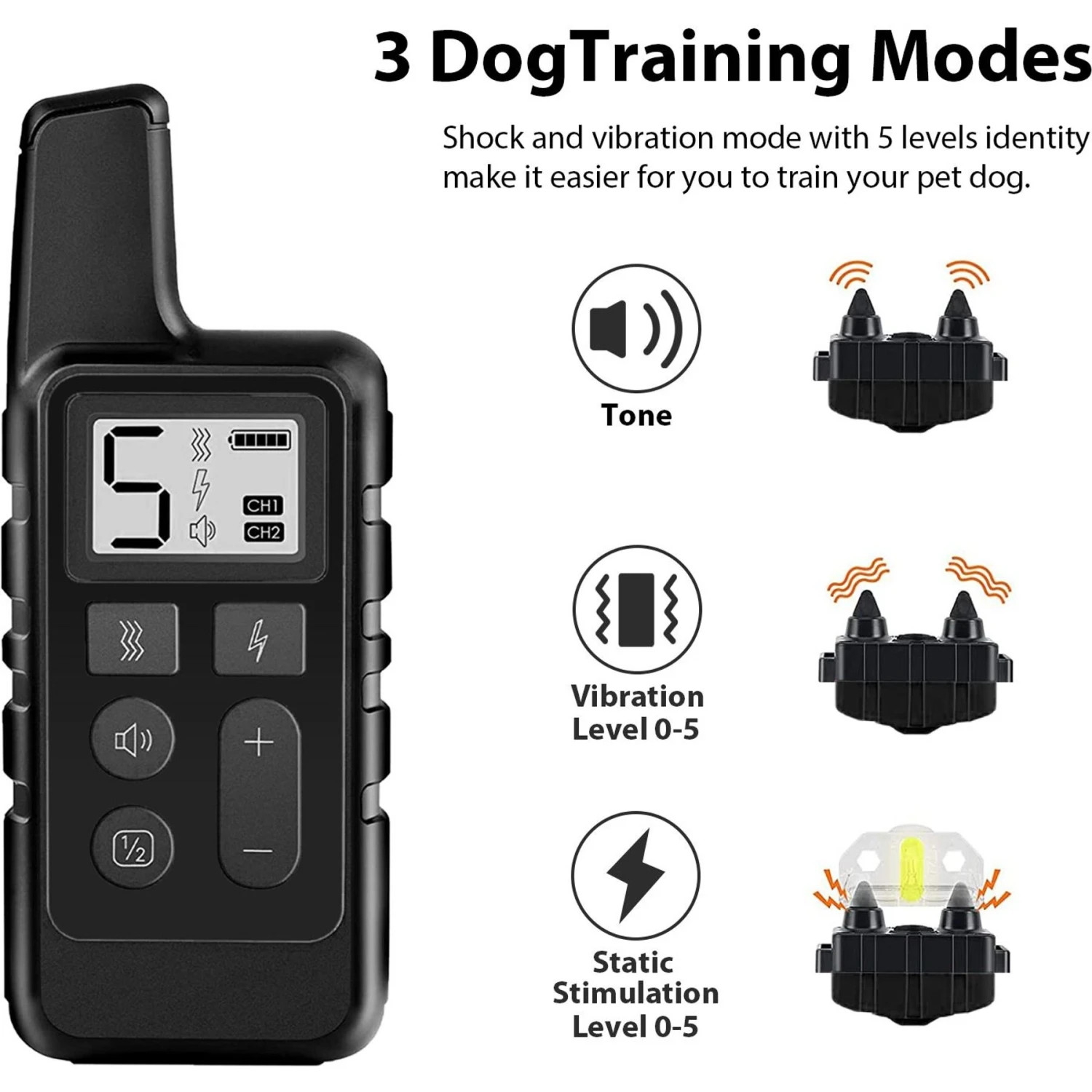 Luckypets 1640-ft Remote Range & Rechargeable With 3 Training Modes Dog Training Collar, Black 2 Luckypets 1640-ft Remote Range & Rechargeable With 3 Training Modes Dog Training Collar, Black - Image 2
