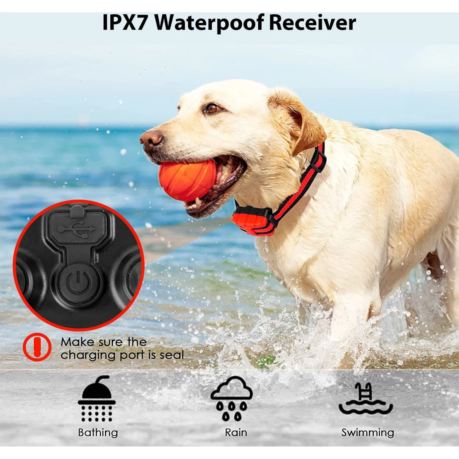 Luckypets IPX7 Waterproof Reveiver, Rechargable & 1640-ft Remote Range Dog Collar, Red 4 Luckypets IPX7 Waterproof Reveiver, Rechargable & 1640-ft Remote Range Dog Collar, Red - Image 4