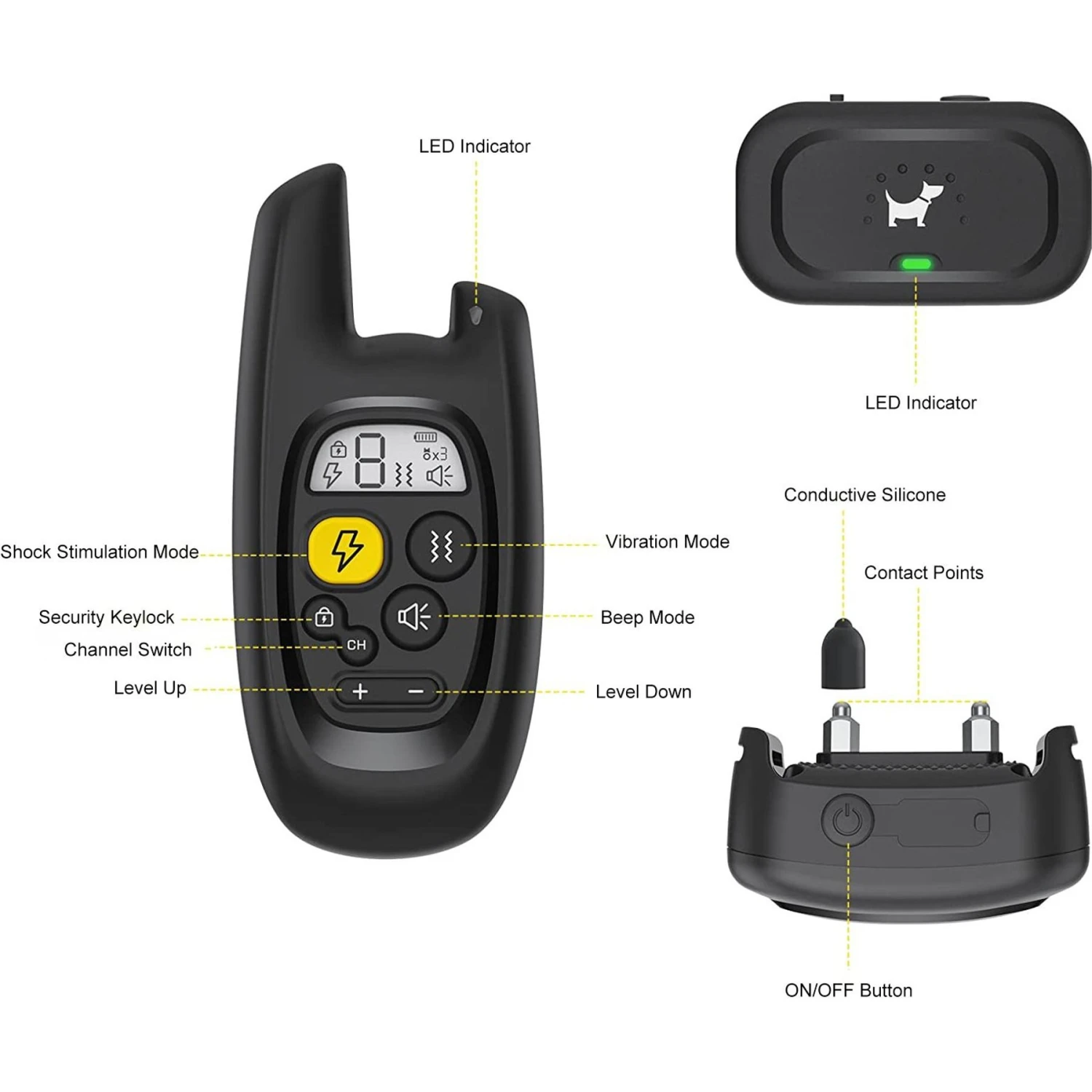 Luckypets IPX7 Waterproof Rechargeable Dog Electric Training Collar, Black, 2 Count 8 Luckypets IPX7 Waterproof Rechargeable Dog Electric Training Collar, Black, 2 Count - Image 8