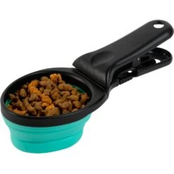 Pounce + Fetch Collapsible Food Scoop With Detachable Bag Clip, Teal, 7-oz Bag