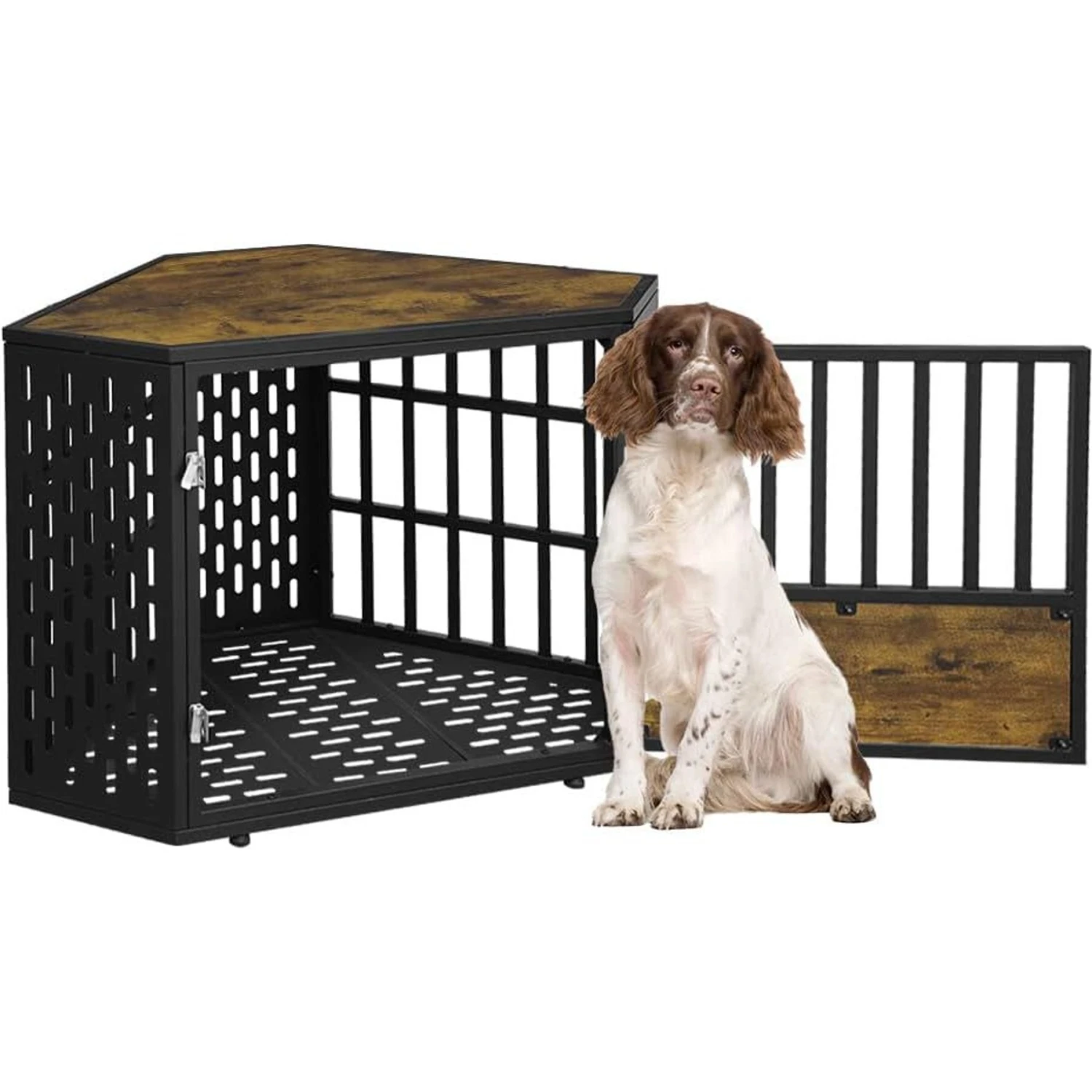 SMONTER Wooden Corner Crate Furniture Style Dog Kennel 1 SMONTER Wooden Corner Crate Furniture Style Dog Kennel
