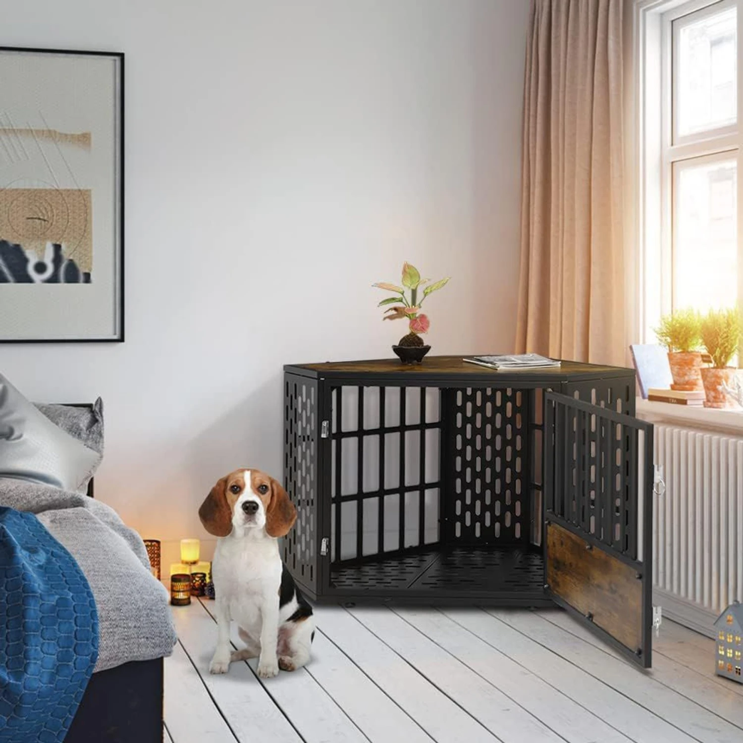 SMONTER Wooden Corner Crate Furniture Style Dog Kennel 2 SMONTER Wooden Corner Crate Furniture Style Dog Kennel - Image 2