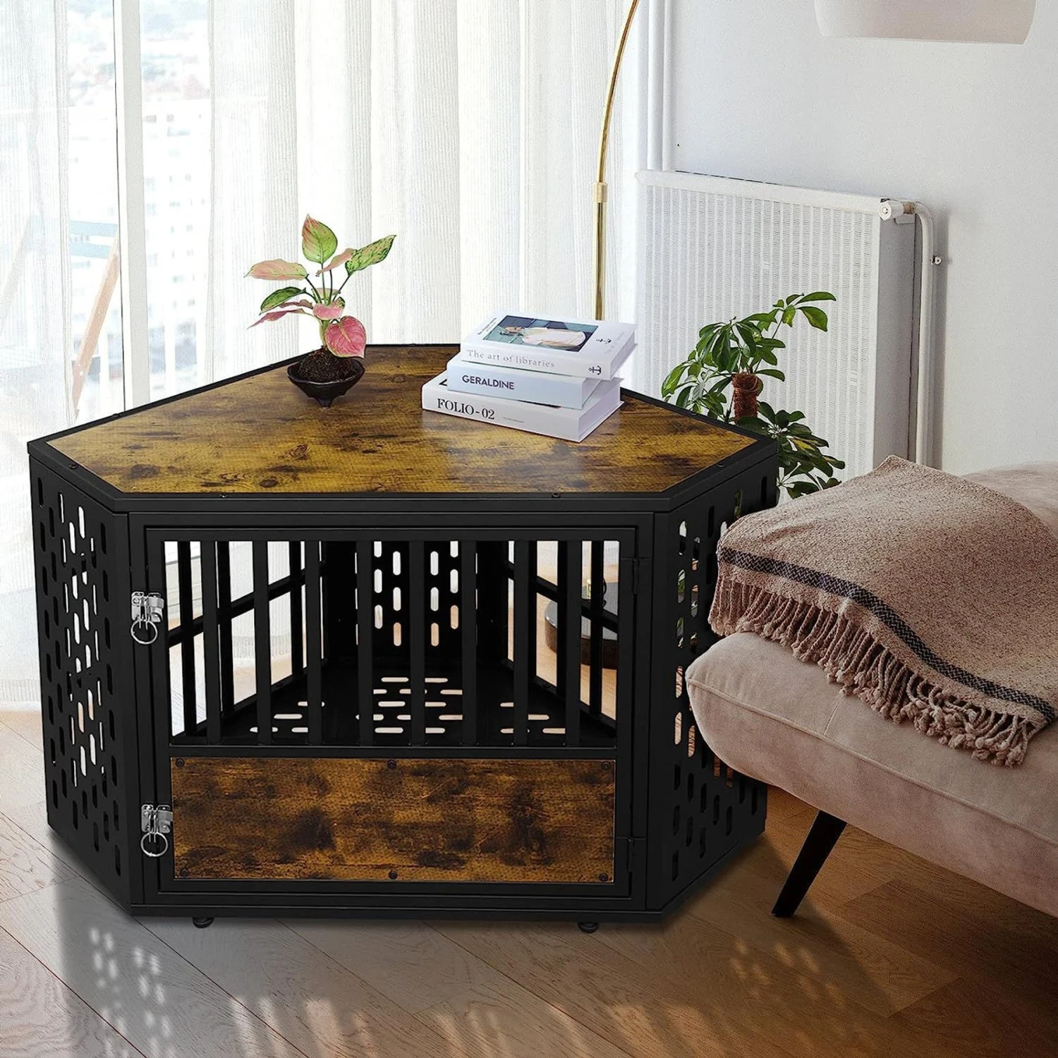 SMONTER Wooden Corner Crate Furniture Style Dog Kennel 7 SMONTER Wooden Corner Crate Furniture Style Dog Kennel - Image 7