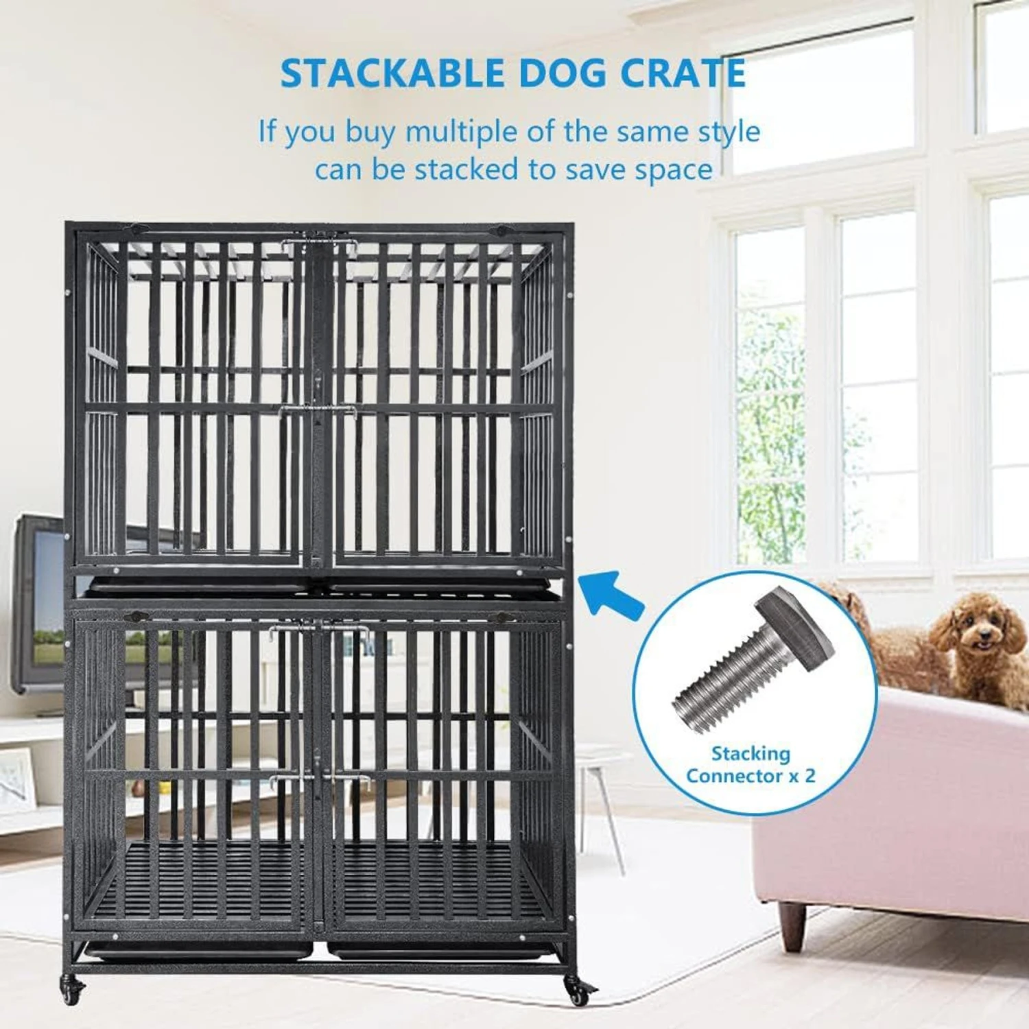 SMONTER Stackable Heavy Duty Dog Crate 4 SMONTER Stackable Heavy Duty Dog Crate - Image 4