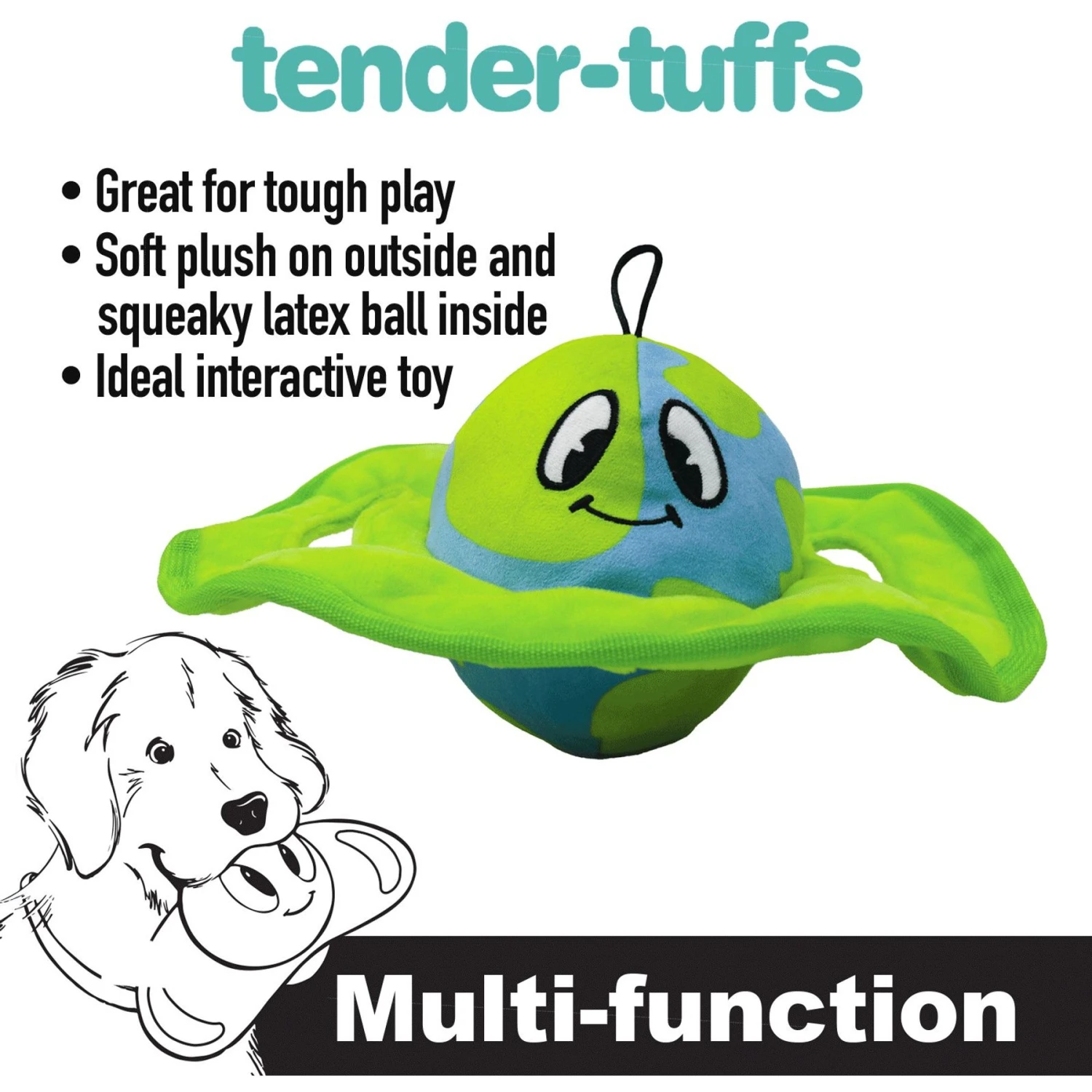 Snuggle Puppy Tender-Tuffs Ollie Orbit Two In One Squeaky Dog Plush Toy, Green, Medium 3 Snuggle Puppy Tender-Tuffs Ollie Orbit Two In One Squeaky Dog Plush Toy, Green, Medium - Image 3