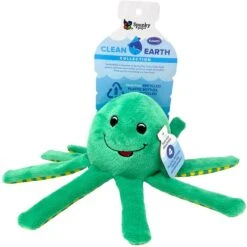 Spunky Pup Clean Earth Plush Octopus Dog Toy, Green, Small