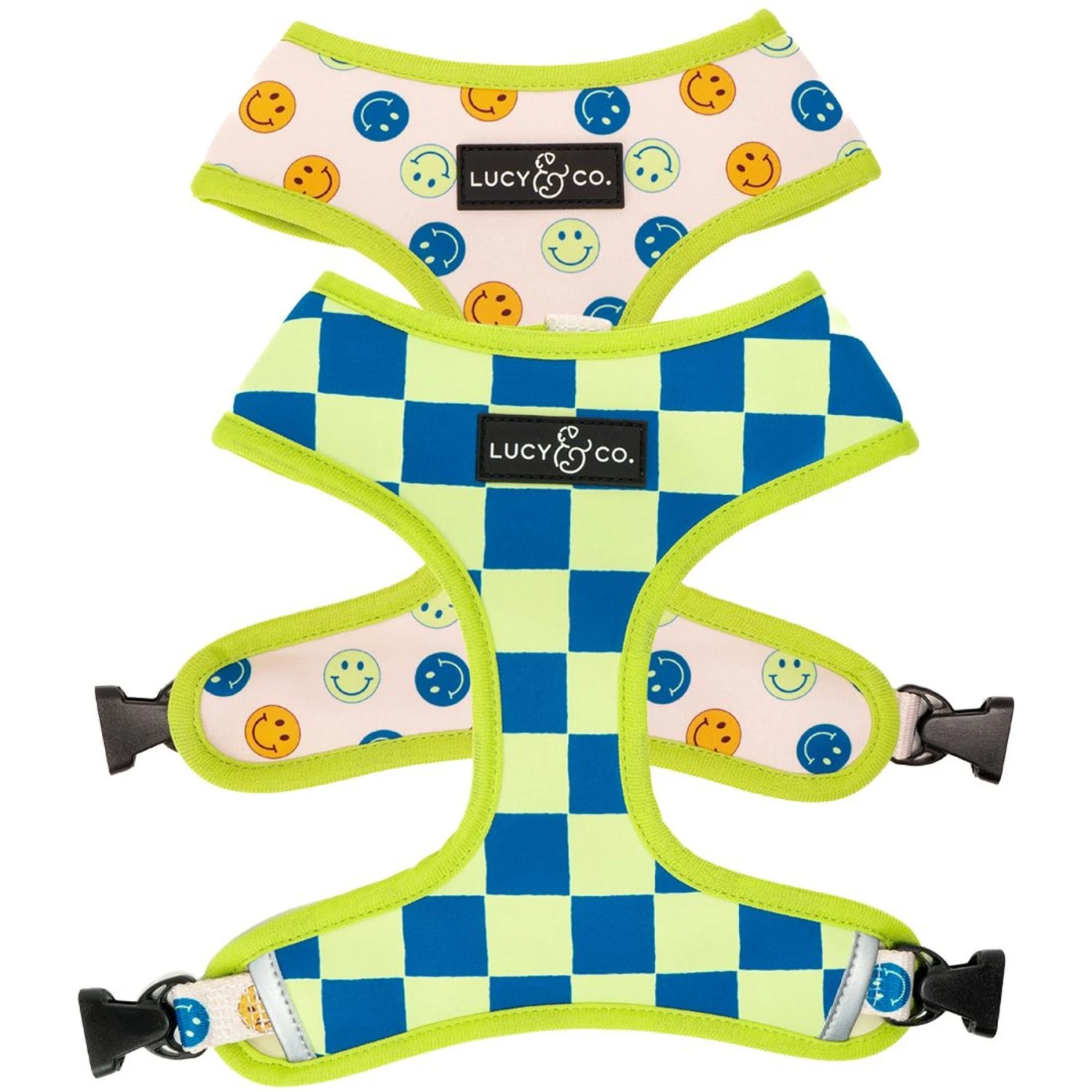 Lucy & Co. The Have A Nice Day Reversible Dog Harness, Blue 1 Lucy & Co. The Have A Nice Day Reversible Dog Harness, Blue
