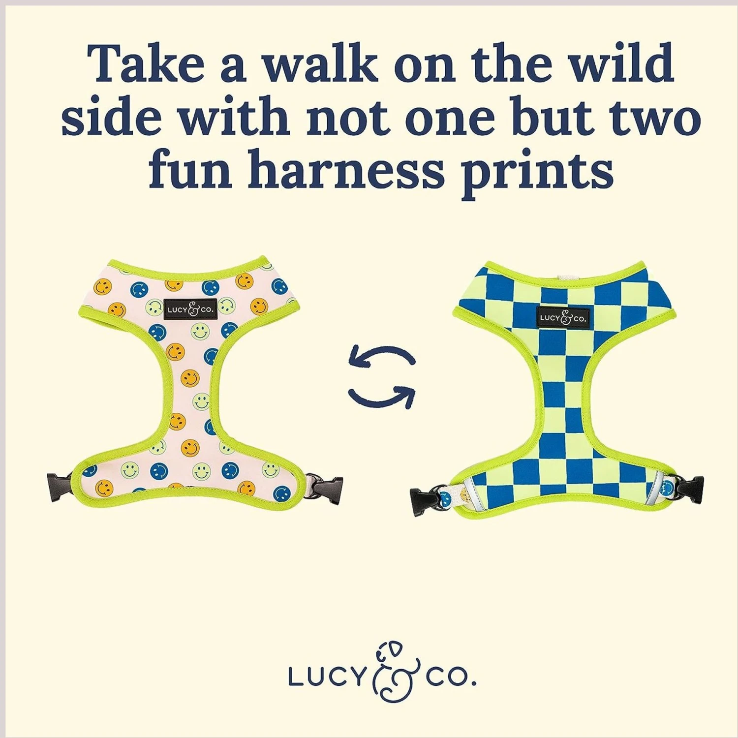 Lucy & Co. The Have A Nice Day Reversible Dog Harness, Blue 3 Lucy & Co. The Have A Nice Day Reversible Dog Harness, Blue - Image 3