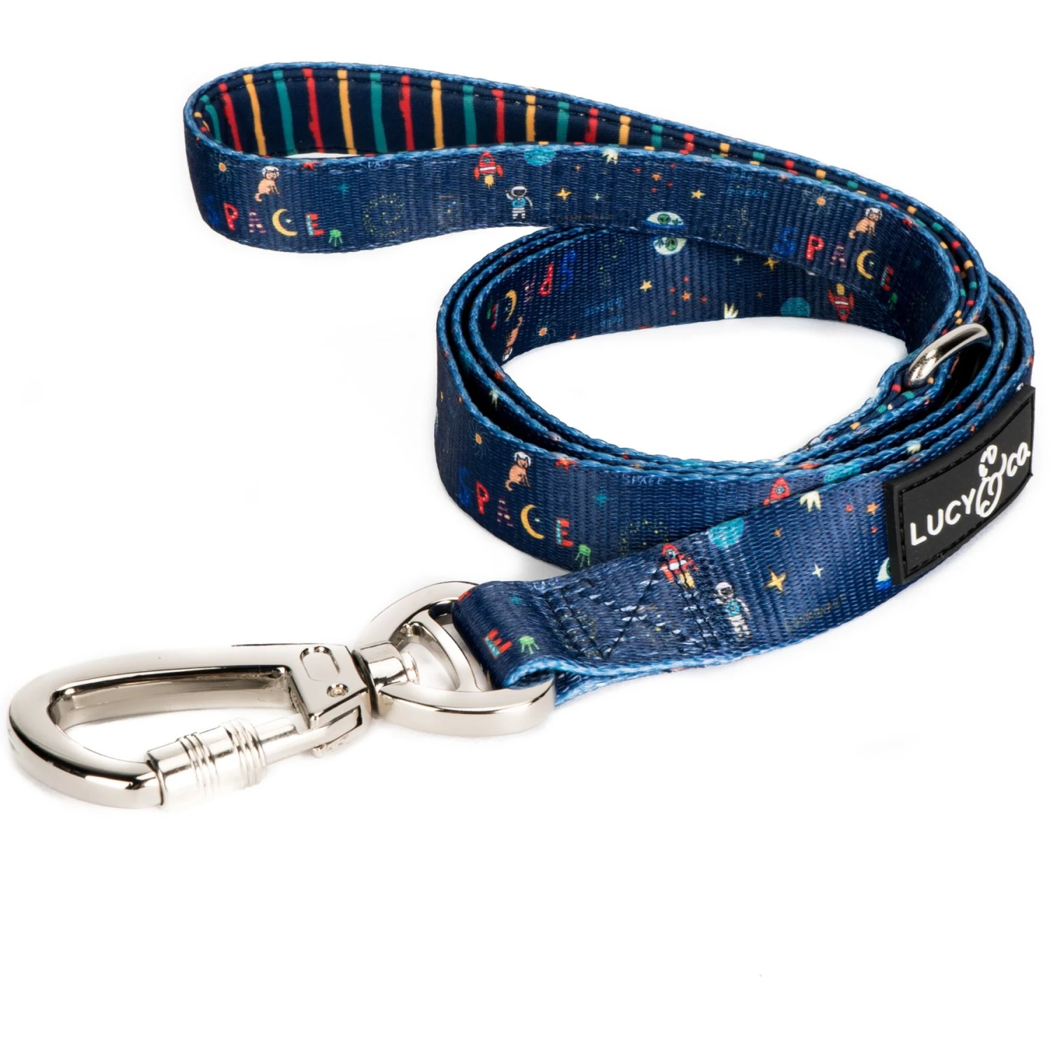 Lucy & Co. The Space Doodle Polyester Padded Handle Dog Leash, Navy, Large: 5-ft Long, 1-in Wide 1 Lucy & Co. The Space Doodle Polyester Padded Handle Dog Leash, Navy, Large: 5-ft Long, 1-in Wide