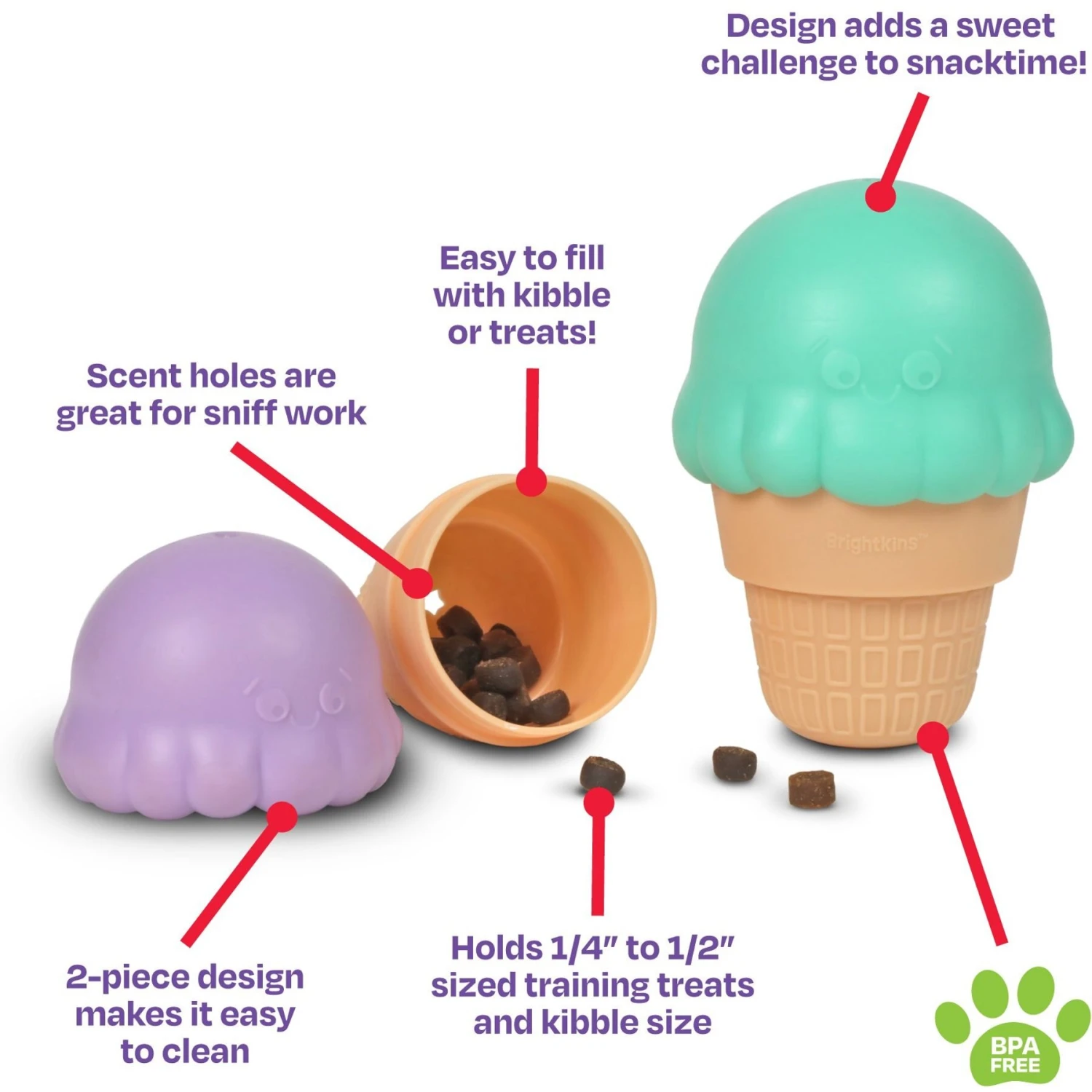Brightkins Small Ice Cream Treat Dispenser Dog Toy 2 Brightkins Small Ice Cream Treat Dispenser Dog Toy - Image 2