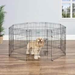 MidWest Wire Dog Exercise Pen With Step-Thru Door, Black E-Coat & MidWest Exercise Pen Top Fabric Mesh Sunscreen Accessory, Octagonal Configuration, Black -PetSafe Kong Shop 939326 PT3. AC SS1800 V1691785955