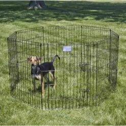 MidWest Wire Dog Exercise Pen With Step-Thru Door, Black E-Coat & MidWest Exercise Pen Top Fabric Mesh Sunscreen Accessory, Octagonal Configuration, Black -PetSafe Kong Shop 939326 PT4. AC SS1800 V1691785965