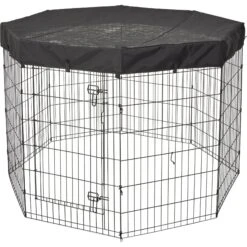 MidWest Wire Dog Exercise Pen With Step-Thru Door, Black E-Coat & MidWest Exercise Pen Top Fabric Mesh Sunscreen Accessory, Octagonal Configuration, Black -PetSafe Kong Shop 939326 PT6. AC SS1800 V1691785953