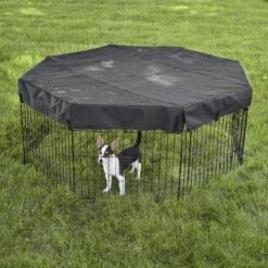 MidWest Wire Dog Exercise Pen With Step-Thru Door, Black E-Coat & MidWest Exercise Pen Top Fabric Mesh Sunscreen Accessory, Octagonal Configuration, Black -PetSafe Kong Shop 939326 PT7. AC SS1800 V1691785954