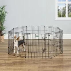 MidWest Wire Dog Exercise Pen With Step-Thru Door, Black E-Coat & MidWest Exercise Pen Top Fabric Mesh Sunscreen Accessory, Square Configuration, Black -PetSafe Kong Shop 939350 PT3. AC SS1800 V1691785892