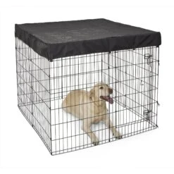 MidWest Wire Dog Exercise Pen With Step-Thru Door, Black E-Coat & MidWest Exercise Pen Top Fabric Mesh Sunscreen Accessory, Square Configuration, Black -PetSafe Kong Shop 939350 PT6. AC SS1800 V1691785892