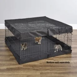 MidWest Wire Dog Exercise Pen With Step-Thru Door, Black E-Coat & MidWest Exercise Pen Top Fabric Mesh Sunscreen Accessory, Square Configuration, Black -PetSafe Kong Shop 939350 PT8. AC SS1800 V1691785893