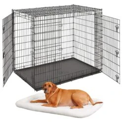 MidWest Solutions Series XX-Large Heavy Duty Double Door Wire Dog Crate, 54 Inch & MidWest Quiet Time Fleece Dog Crate Mat