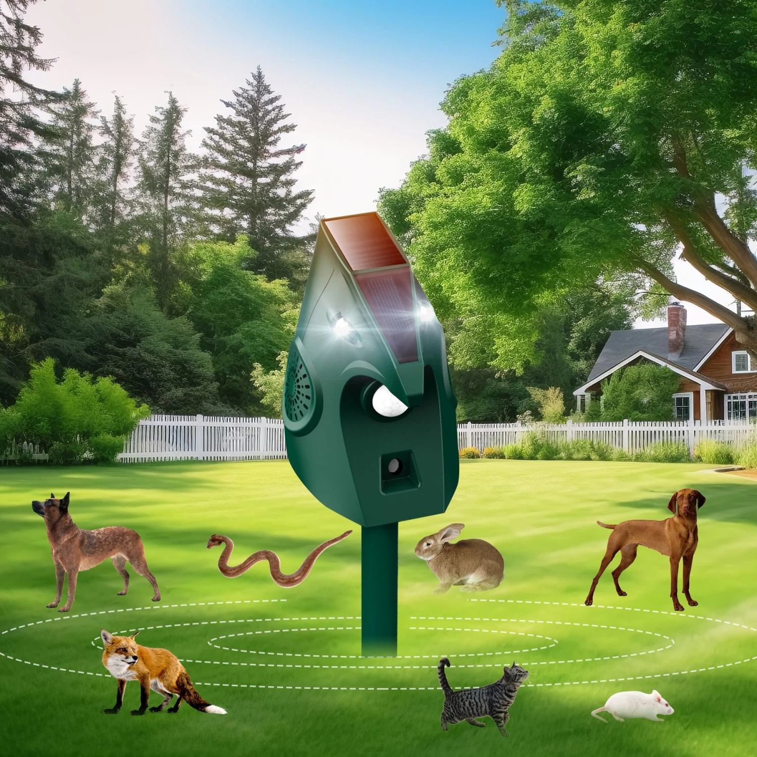 Hoistspark PIR Motion Detector Animal Repeller Devices With Solar Energy & 2 Working Modes Dog Bark Control, Green 1 Hoistspark PIR Motion Detector Animal Repeller Devices With Solar Energy & 2 Working Modes Dog Bark Control, Green