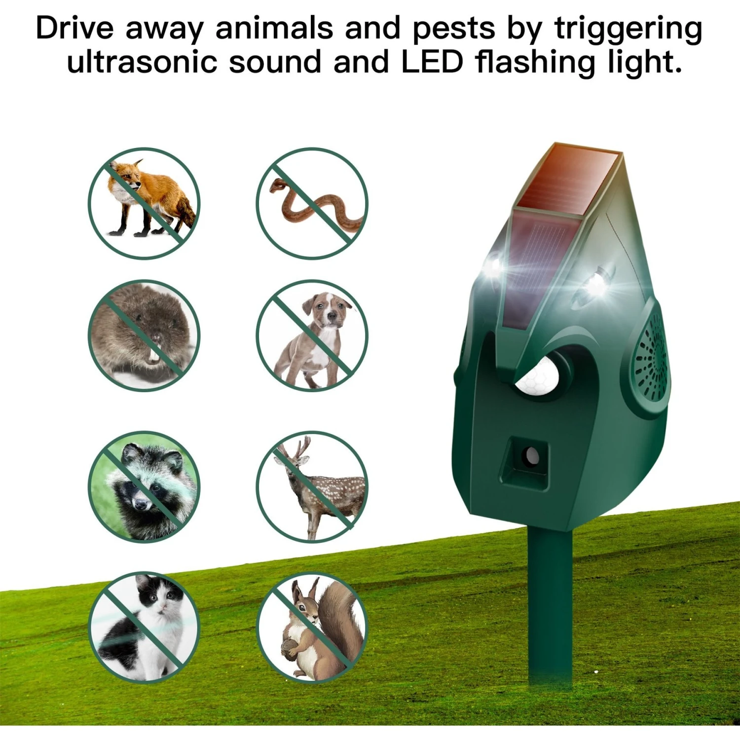 Hoistspark PIR Motion Detector Animal Repeller Devices With Solar Energy & 2 Working Modes Dog Bark Control, Green 2 Hoistspark PIR Motion Detector Animal Repeller Devices With Solar Energy & 2 Working Modes Dog Bark Control, Green - Image 2