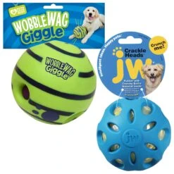 As Seen On TV Wobble Wag Giggle Ball Dog Toy & JW Pet Crackle Heads Ball Dog Toy, Color Varies
