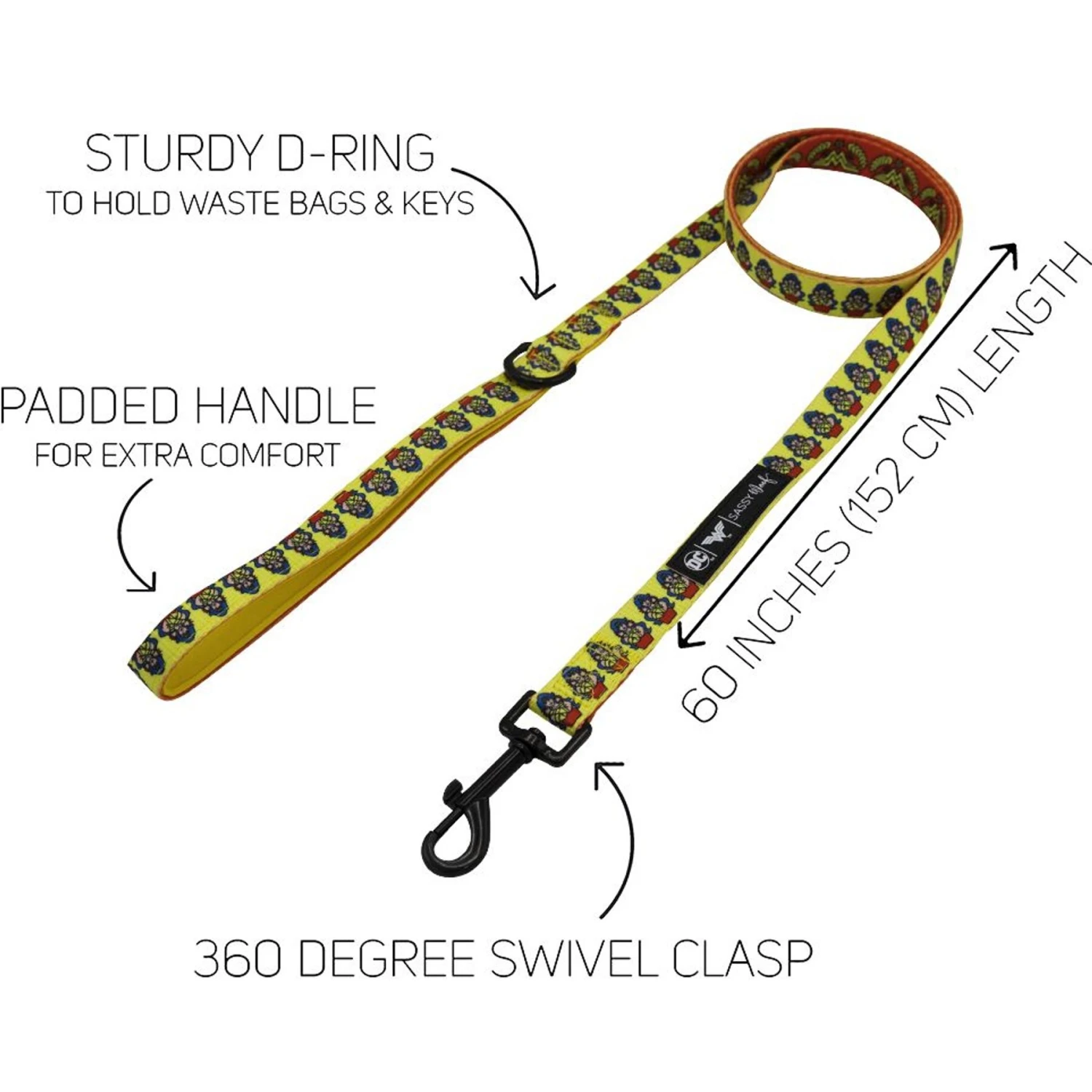 Sassy Woof Wonder Woman Dog Leash, Red, 5-ft Long, 4/5-in Wide 3 Sassy Woof Wonder Woman Dog Leash, Red, 5-ft Long, 4/5-in Wide - Image 3