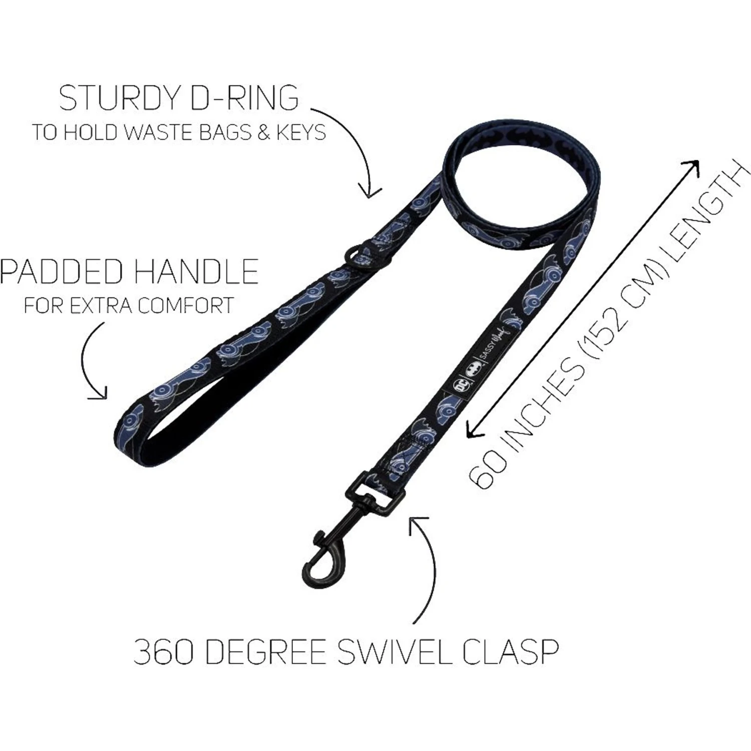 Sassy Woof Batman Dog Leash, Black, 5-ft Long, 4/5-in Wide 3 Sassy Woof Batman Dog Leash, Black, 5-ft Long, 4/5-in Wide - Image 3